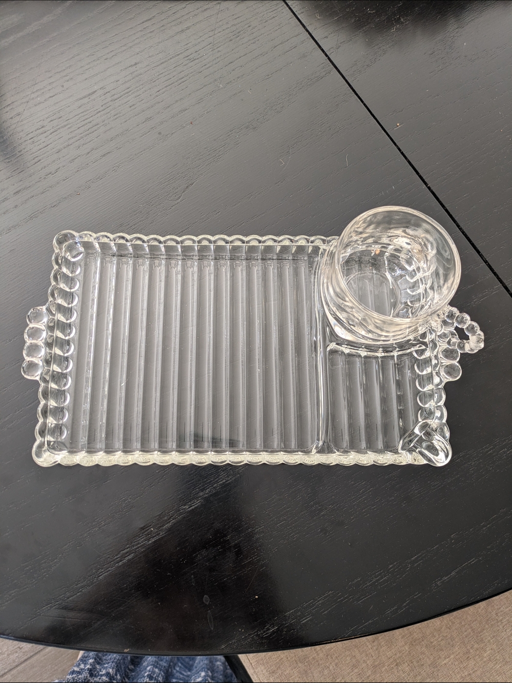 Vintage Orchard Crystal Hazel Atlas Divided Party Tray with Ash Tray - Set of 8